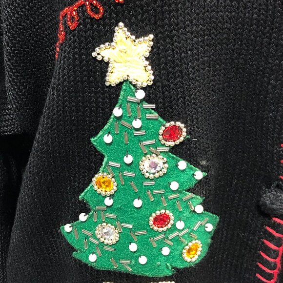 Victoria Jones Embroidered Christmas Cardigan Black Beaded Embellishments Size L - Picture 11 of 15